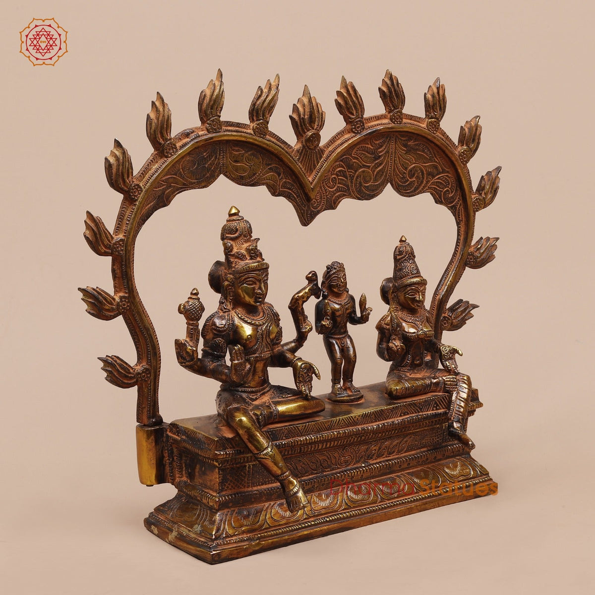 Brass Shiva Parwati Seated Fine with Arch (Somdaskandhar),Bronze Finish 11”