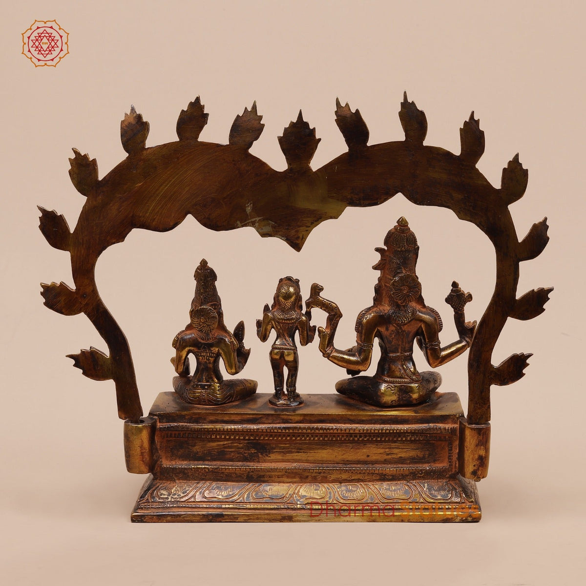 Brass Shiva Parwati Seated Fine with Arch (Somdaskandhar),Bronze Finish 11”