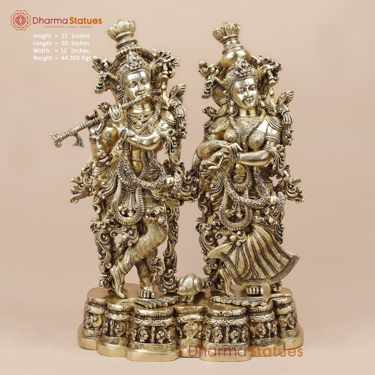 Brass Radha krishna Standing On Floral Base Fine, Special Gold Finish 27”