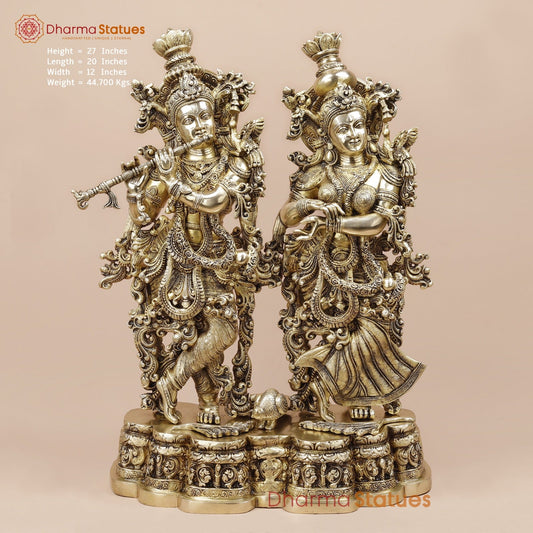 Brass Radha krishna Standing On Floral Base Fine, Special Gold Finish 27”