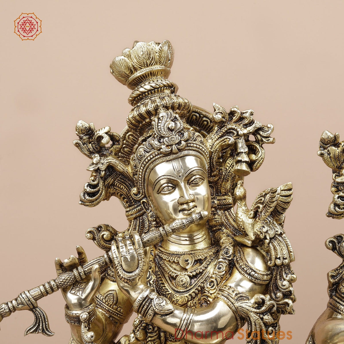 Brass Radha krishna Standing On Floral Base Fine, Special Gold Finish 27”