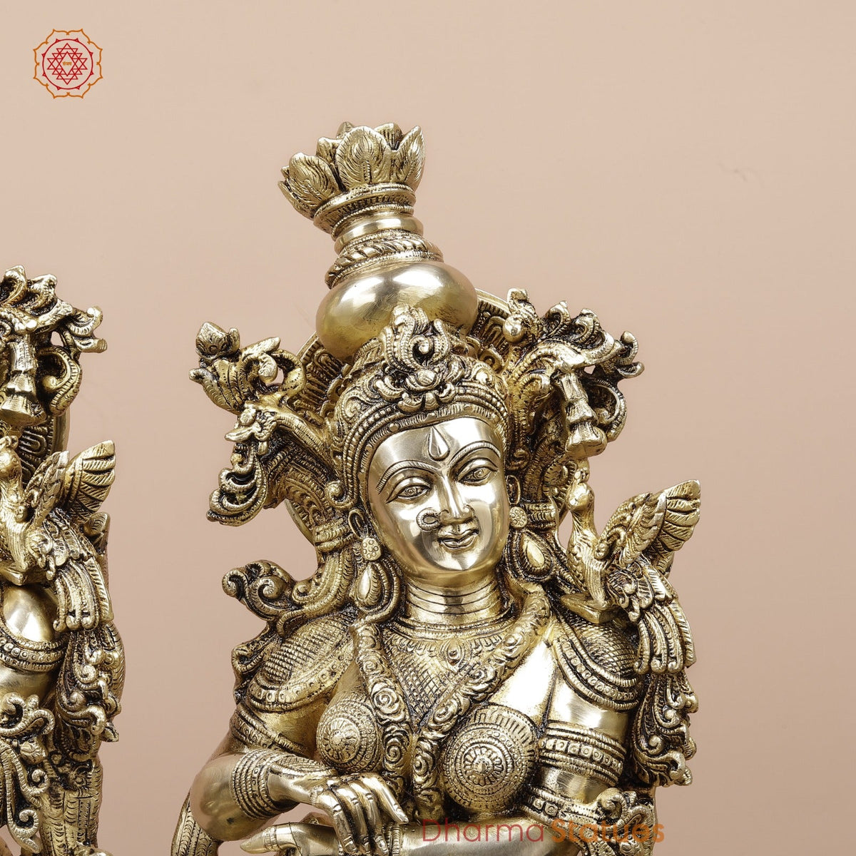 Brass Radha krishna Standing On Floral Base Fine, Special Gold Finish 27”