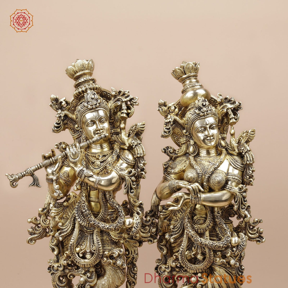 Brass Radha krishna Standing On Floral Base Fine, Special Gold Finish 27”