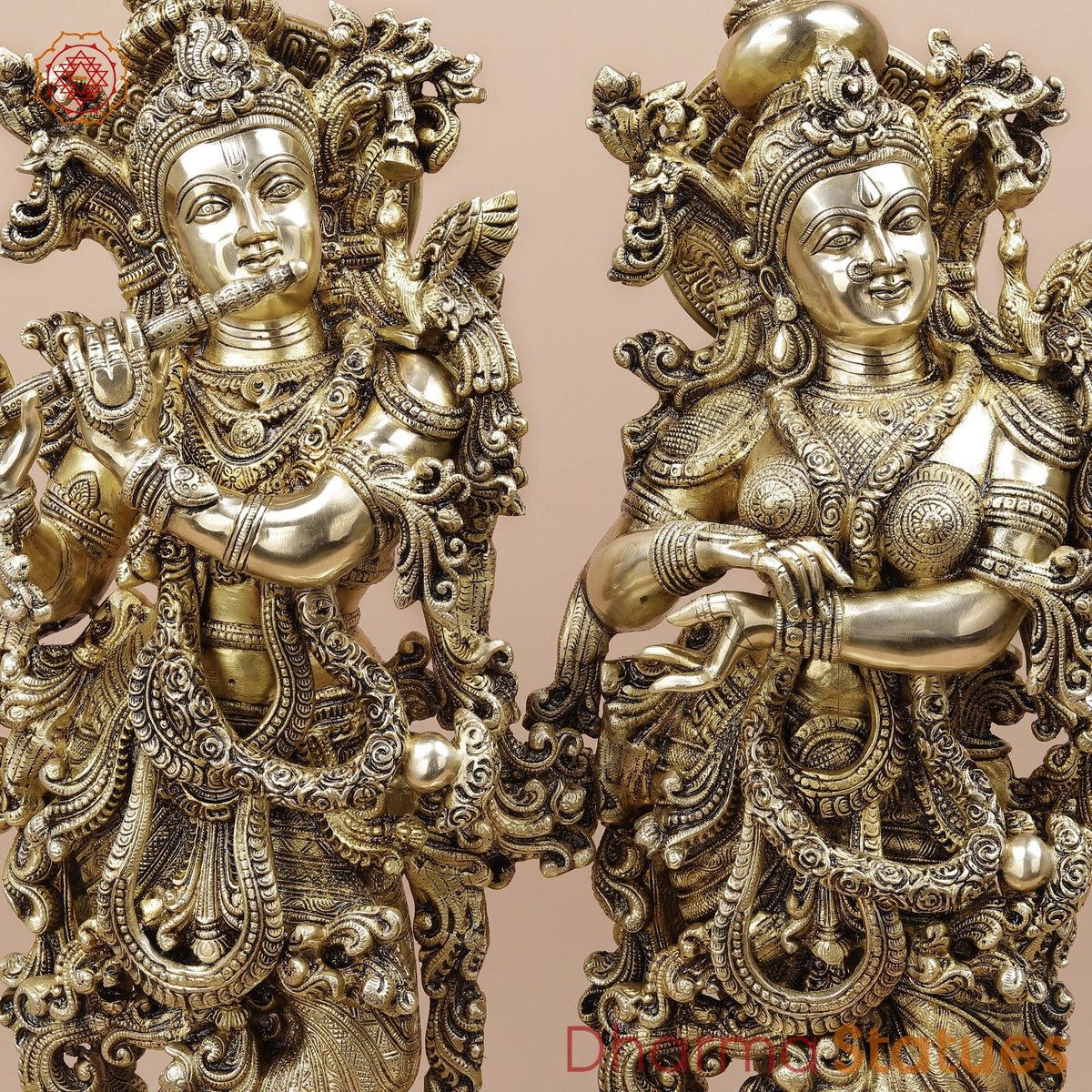 Brass Radha krishna Standing On Floral Base Fine, Special Gold Finish 27”