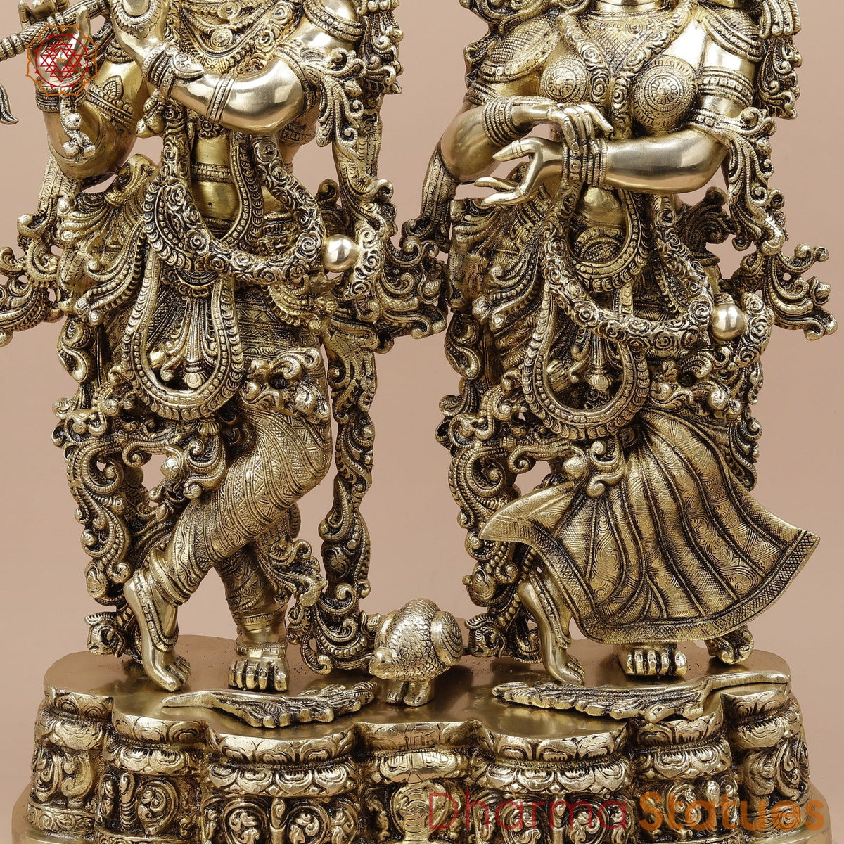 Brass Radha krishna Standing On Floral Base Fine, Special Gold Finish 27”