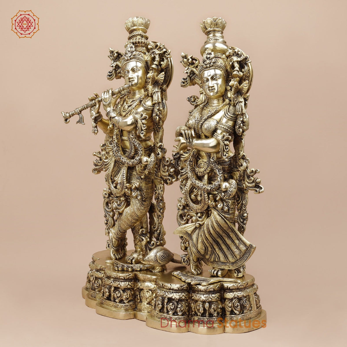 Brass Radha krishna Standing On Floral Base Fine, Special Gold Finish 27”