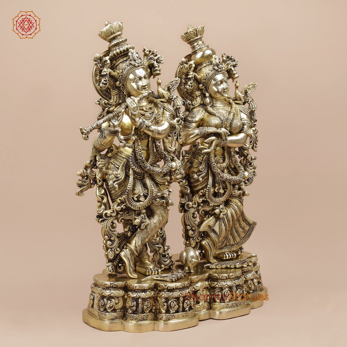 Brass Radha krishna Standing On Floral Base Fine, Special Gold Finish 27”