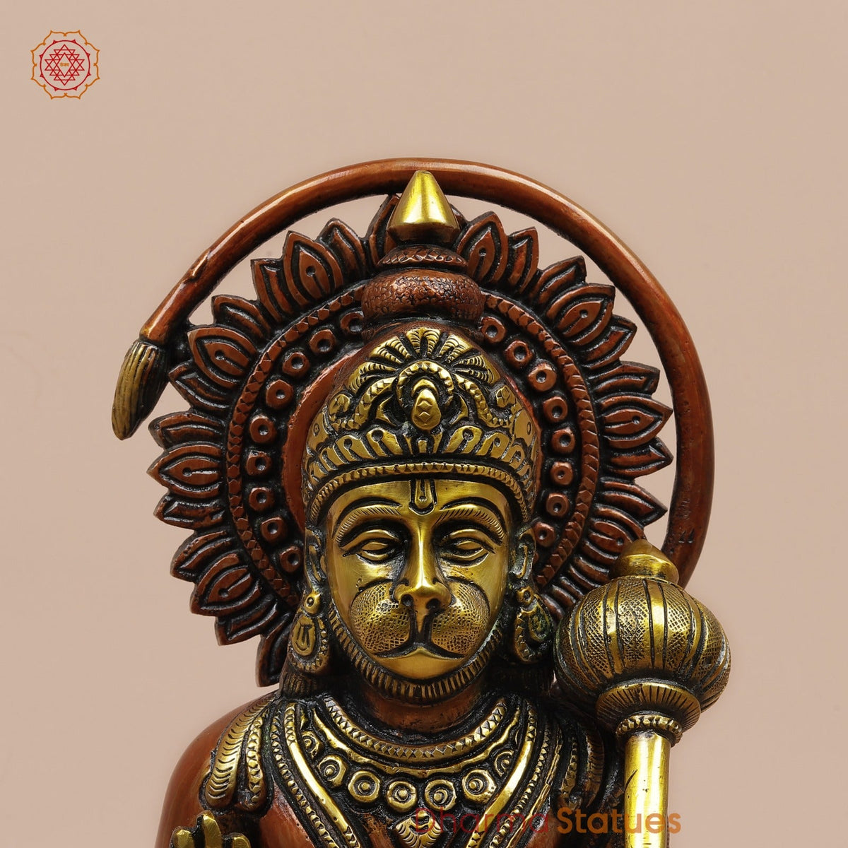 Brass Hanuman Ji seated Fine, Red Copper Finish 11”