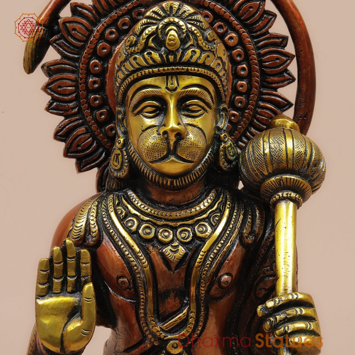 Brass Hanuman Ji seated Fine, Red Copper Finish 11”