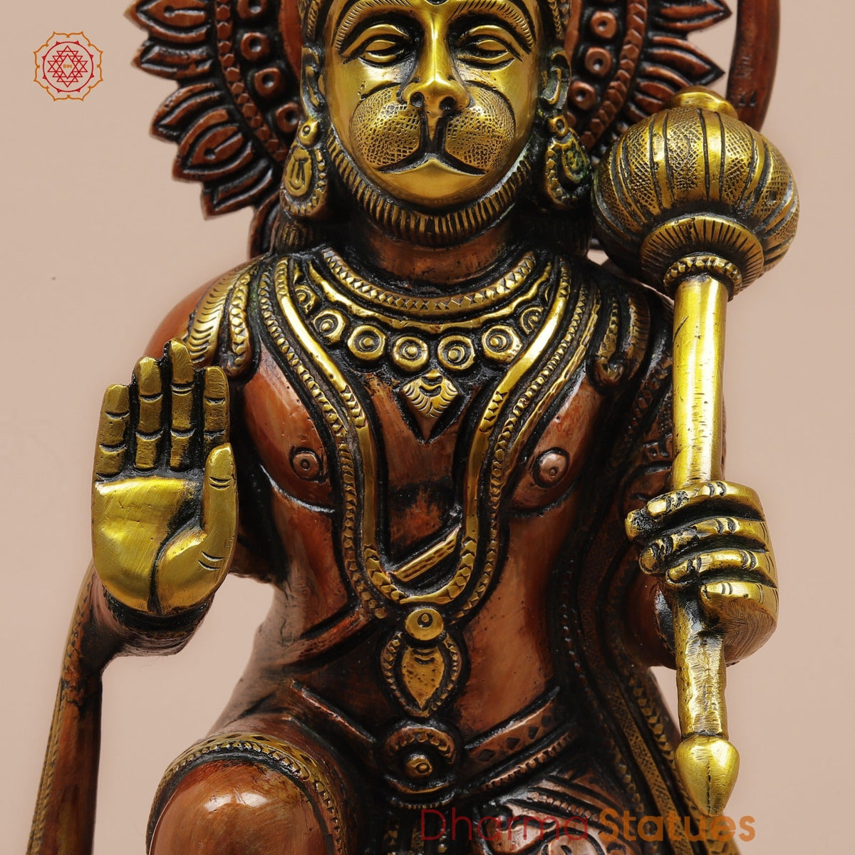 Brass Hanuman Ji seated Fine, Red Copper Finish 11”
