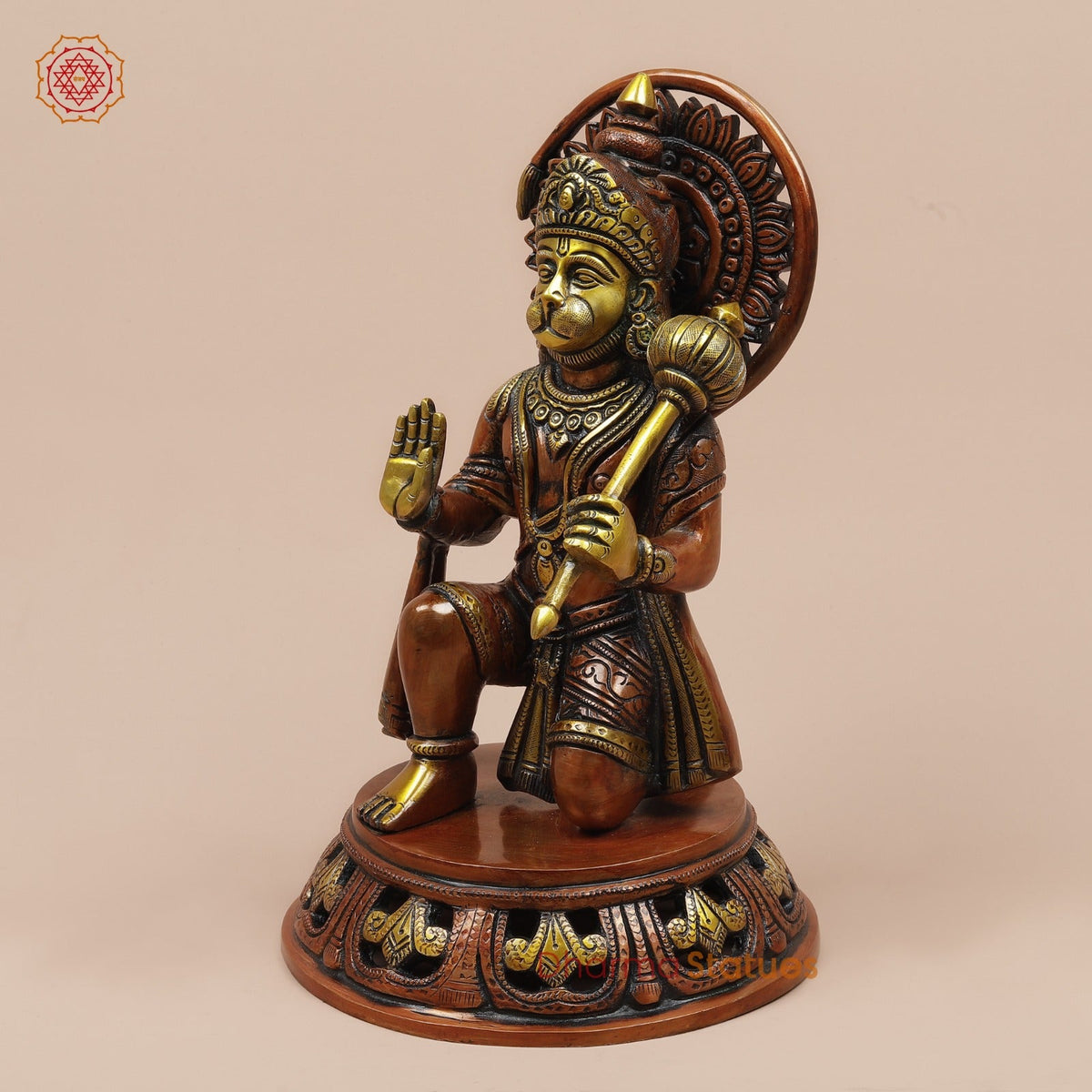 Brass Hanuman Ji seated Fine, Red Copper Finish 11”