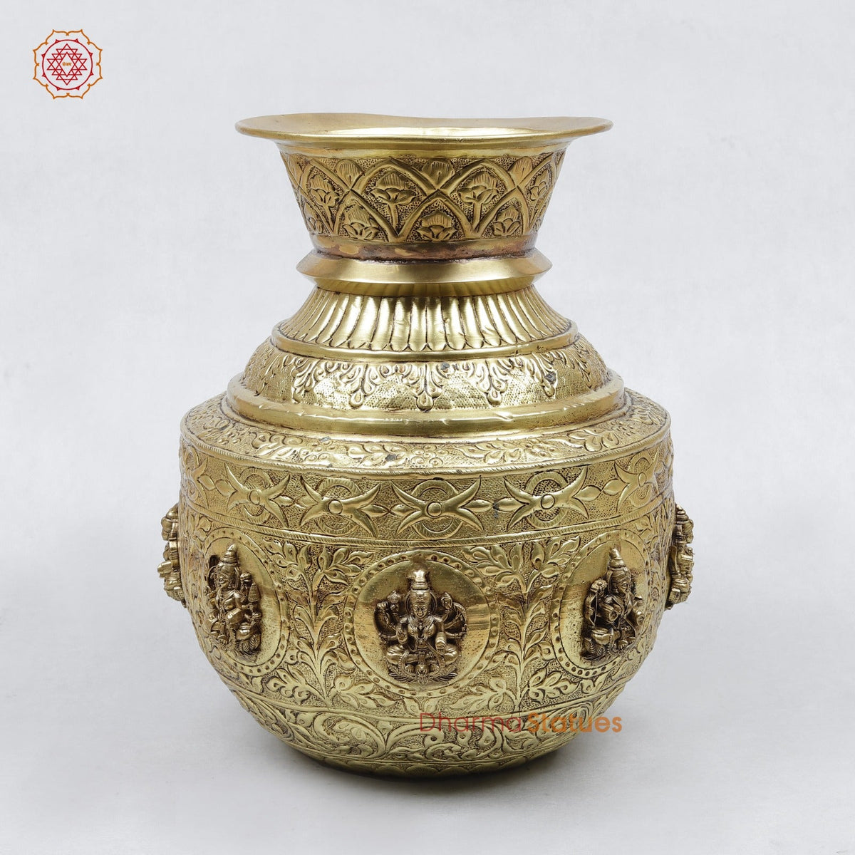 Brass Ashtlakshmi Kalsh Fine, Gold Finish 11”