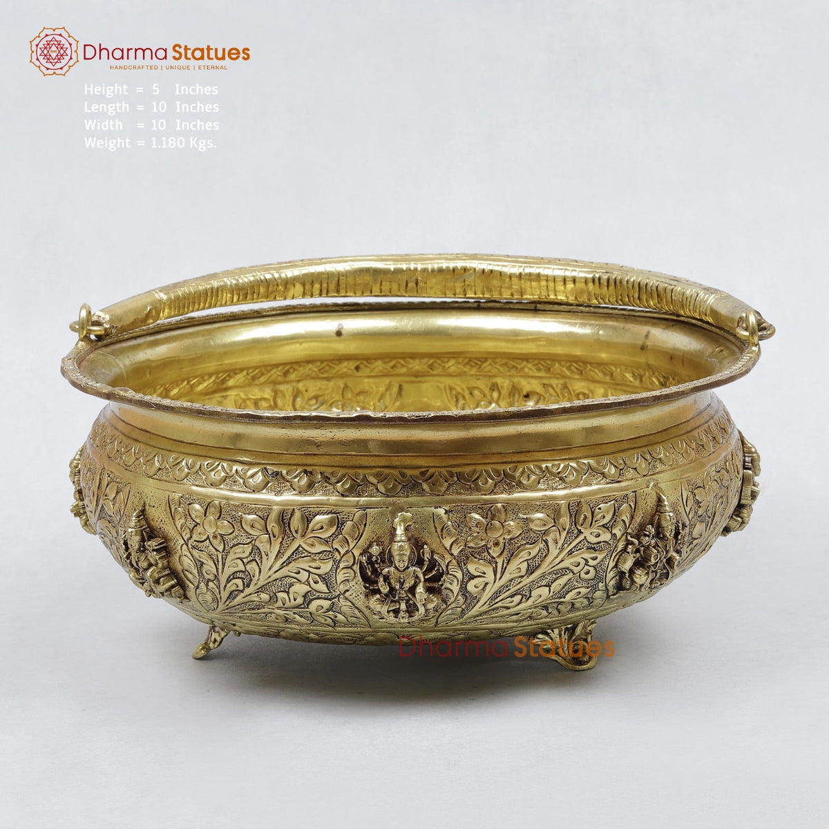 Brass Ashtlakshmi Urli with Handle fine, Gold Finish 10”
