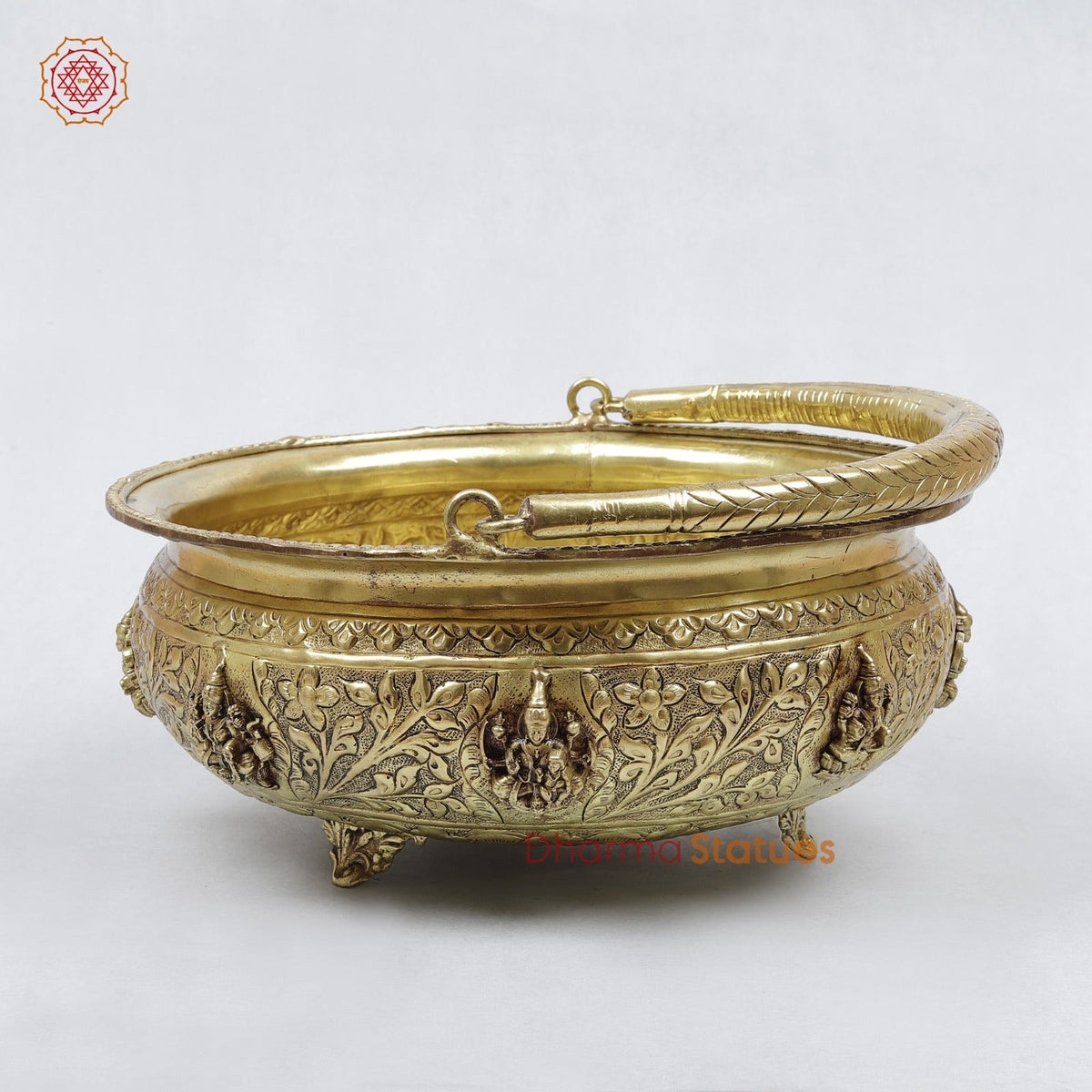 Brass Ashtlakshmi Urli with Handle fine, Gold Finish 10”