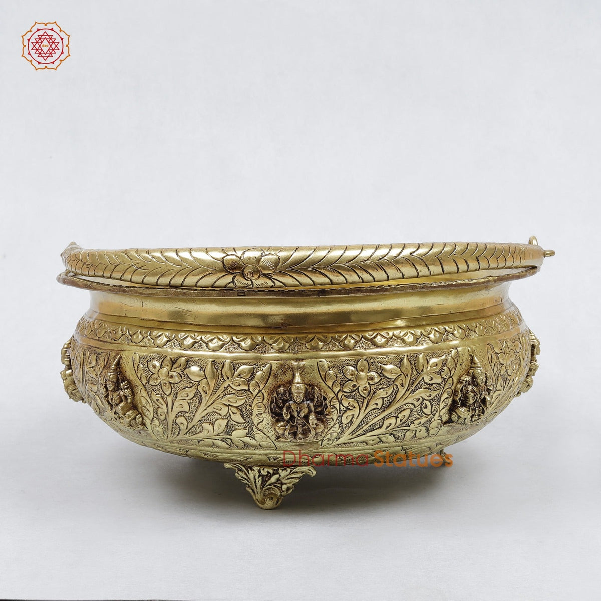 Brass Ashtlakshmi Urli with Handle fine, Gold Finish 10”