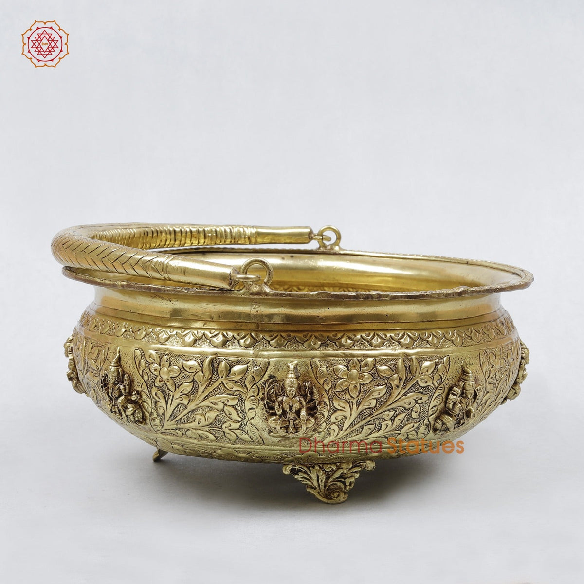 Brass Ashtlakshmi Urli with Handle fine, Gold Finish 10”