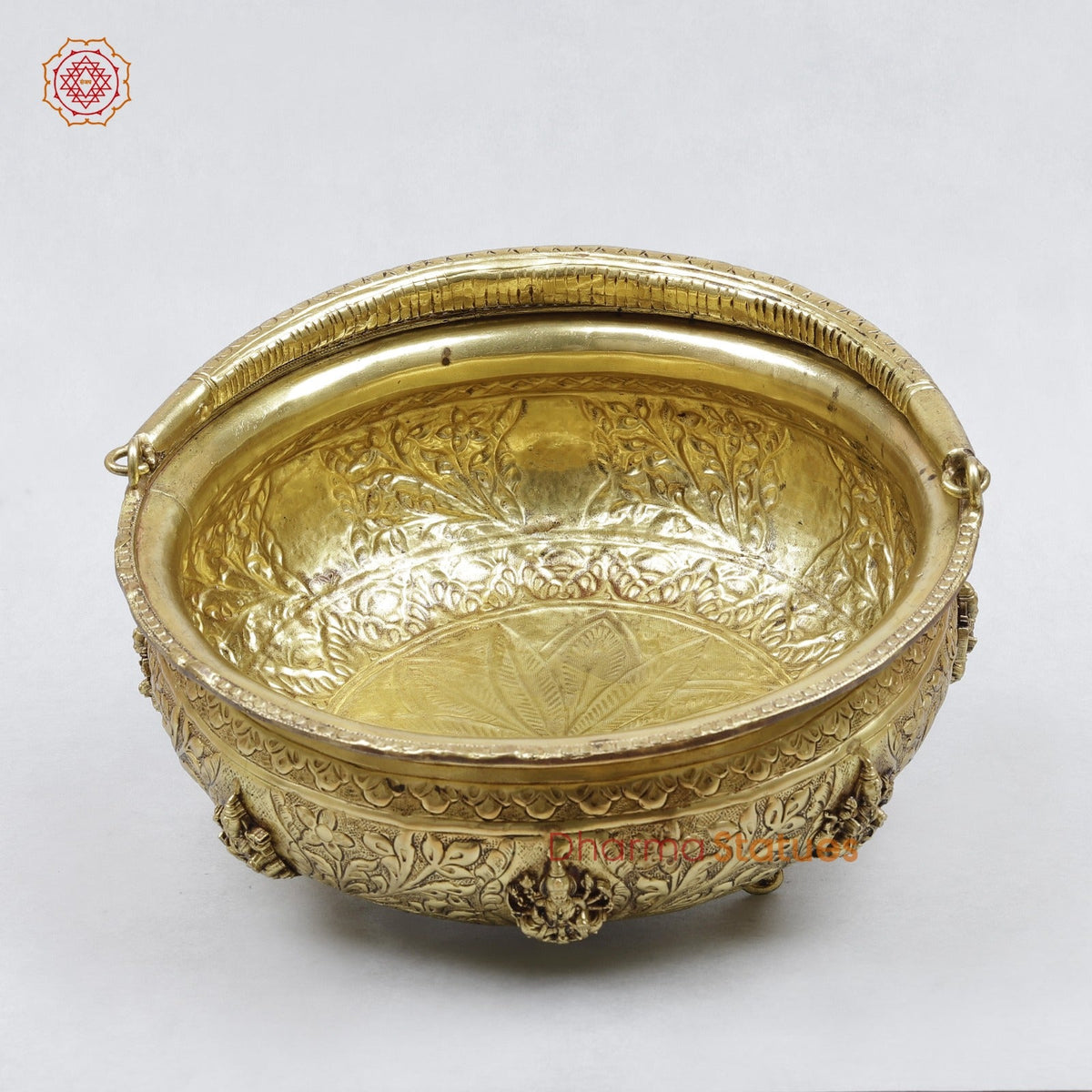 Brass Ashtlakshmi Urli with Handle fine, Gold Finish 10”