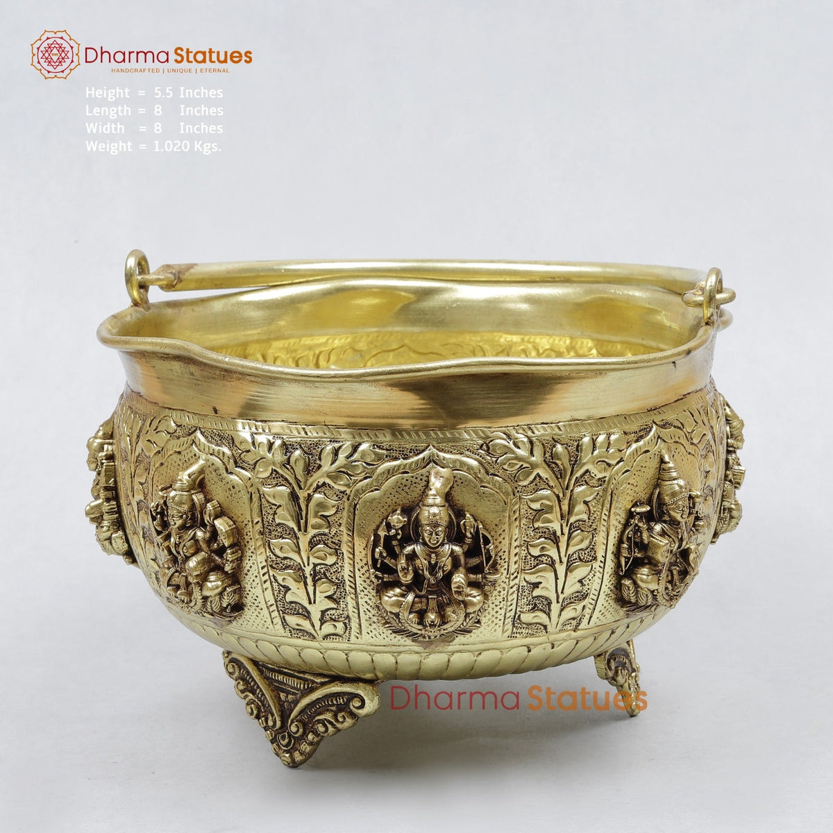 Brass Ashtlakshmi Bowl With Handle Fine , Gold Finish 8”