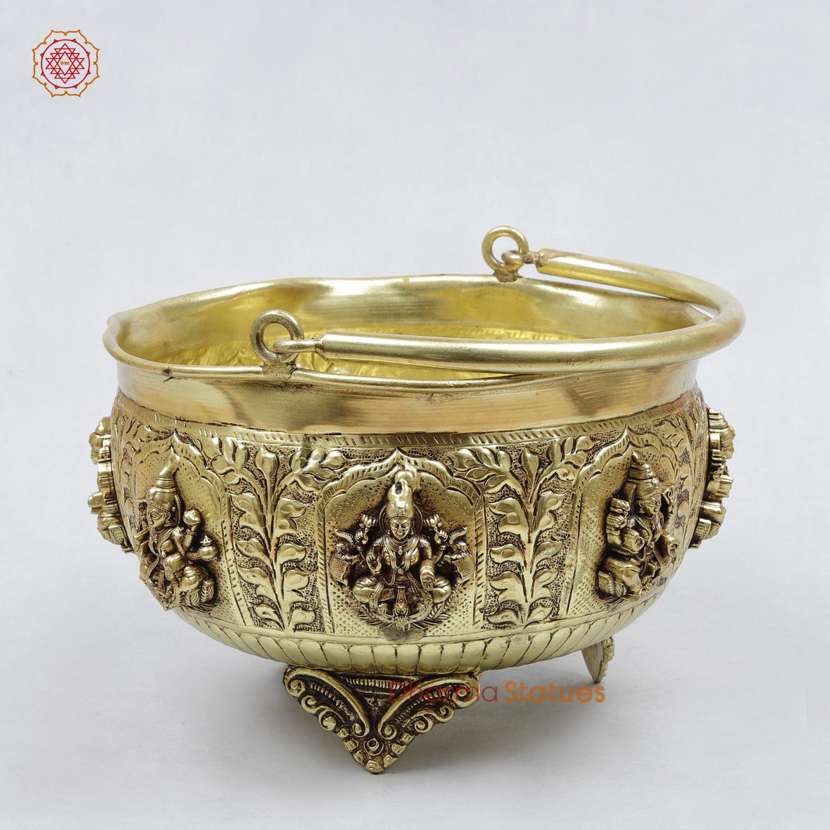 Brass Ashtlakshmi Bowl With Handle Fine , Gold Finish 8”