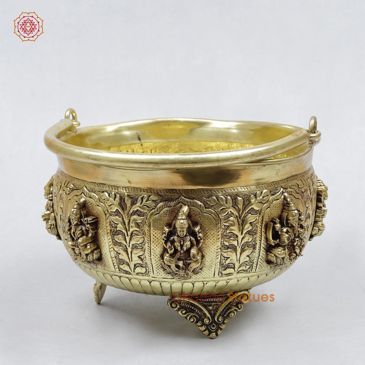 Brass Ashtlakshmi Bowl With Handle Fine , Gold Finish 8”