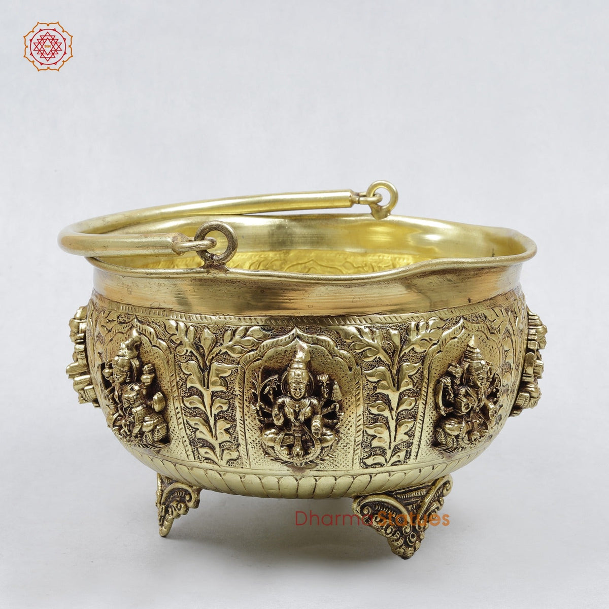 Brass Ashtlakshmi Bowl With Handle Fine , Gold Finish 8”