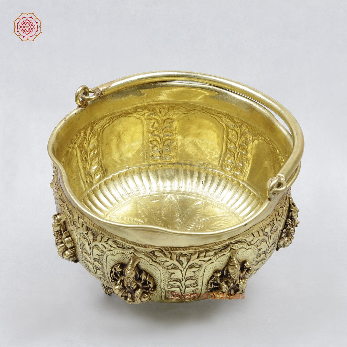 Brass Ashtlakshmi Bowl With Handle Fine , Gold Finish 8”
