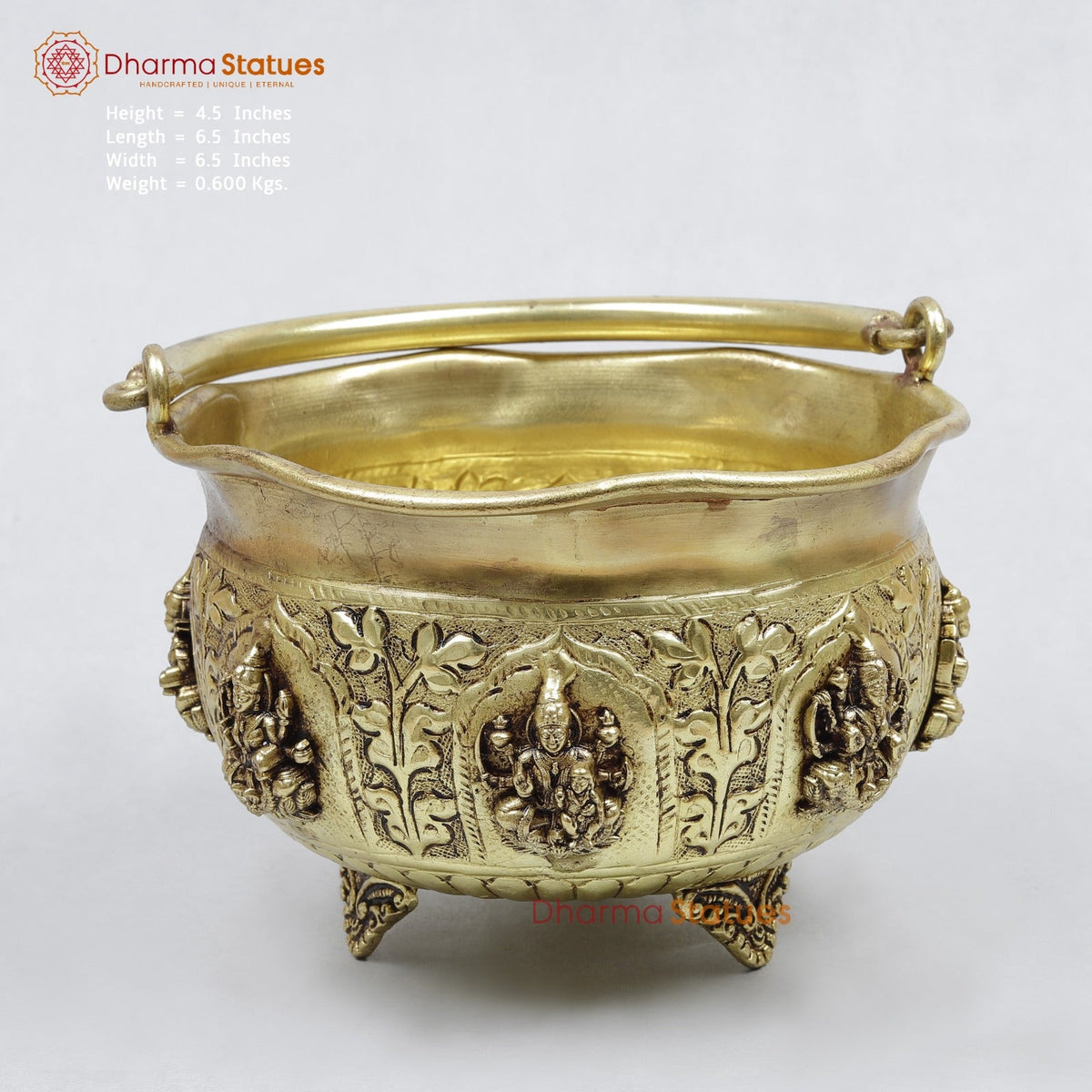 Brass Ashtlakshmi Bowl With Handle Fine , Gold Finish 6.5”