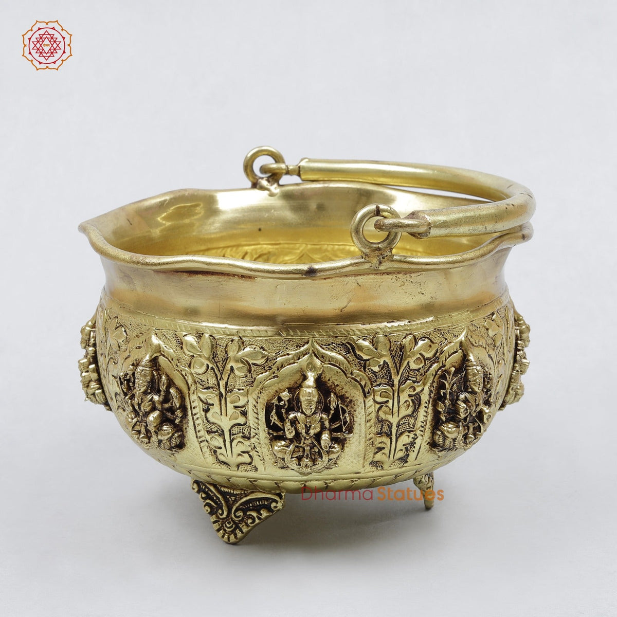 Brass Ashtlakshmi Bowl With Handle Fine , Gold Finish 6.5”