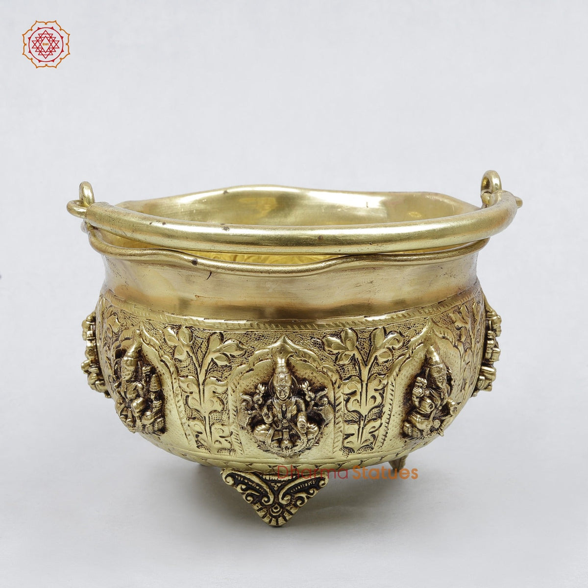 Brass Ashtlakshmi Bowl With Handle Fine , Gold Finish 6.5”