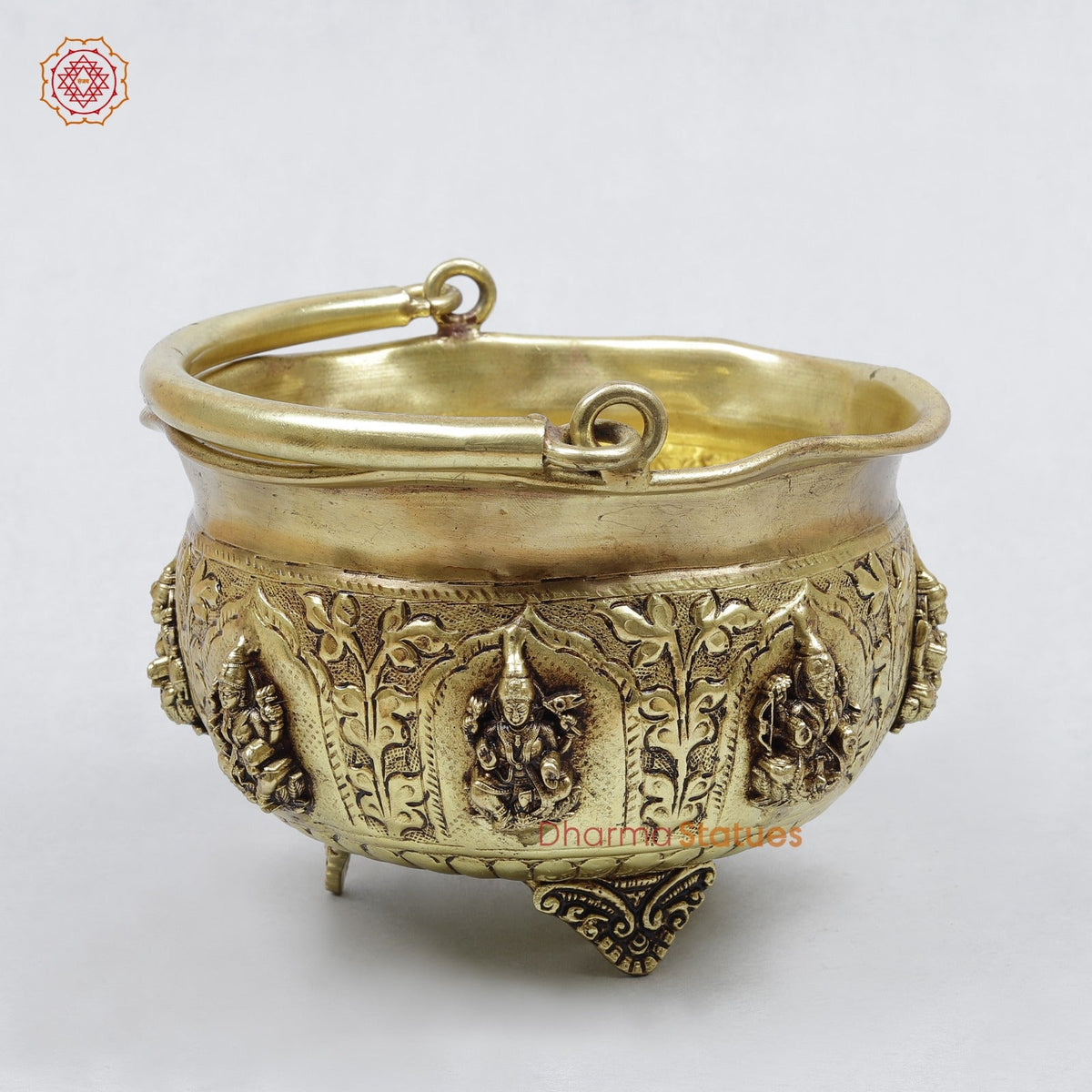 Brass Ashtlakshmi Bowl With Handle Fine , Gold Finish 6.5”