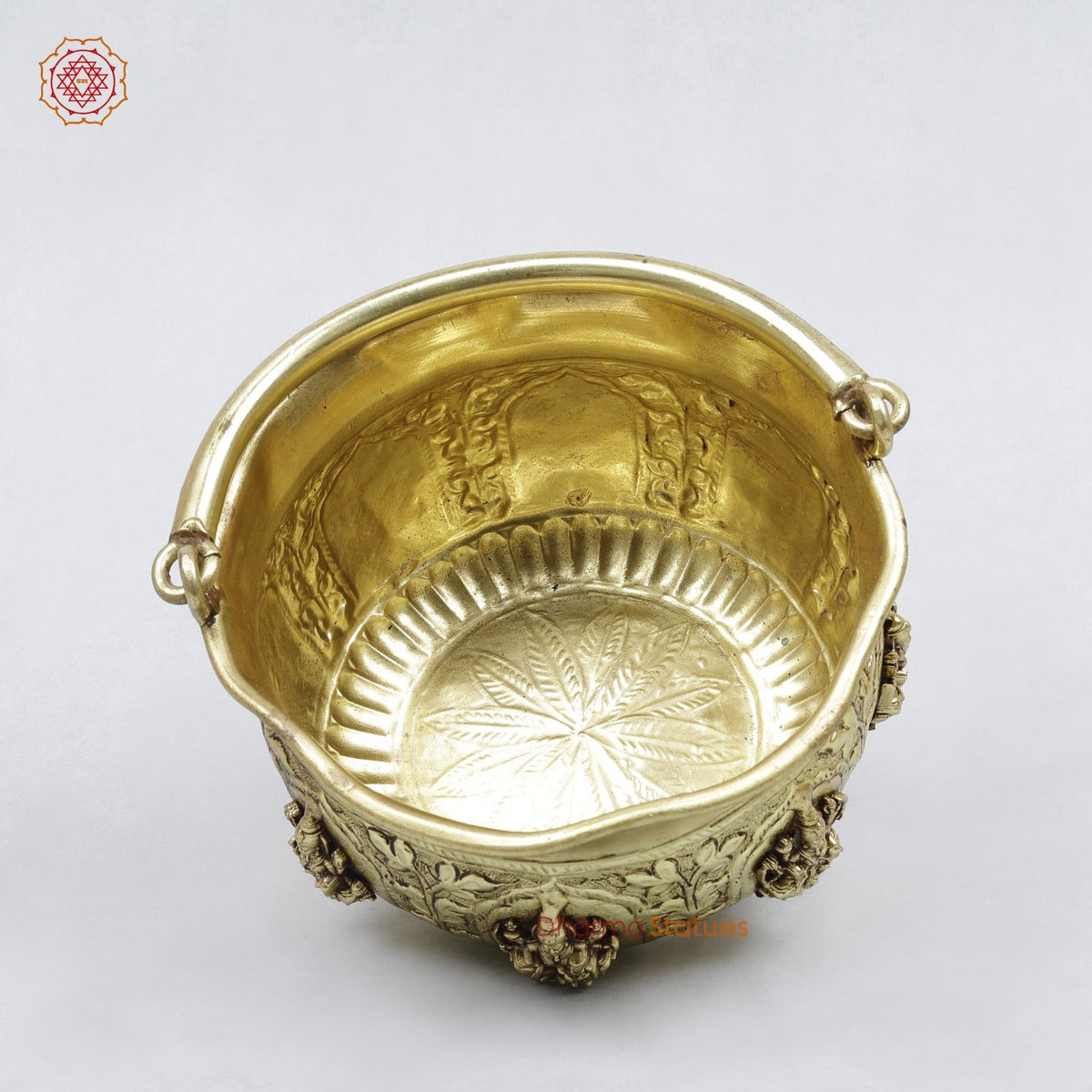 Brass Ashtlakshmi Bowl With Handle Fine , Gold Finish 6.5”