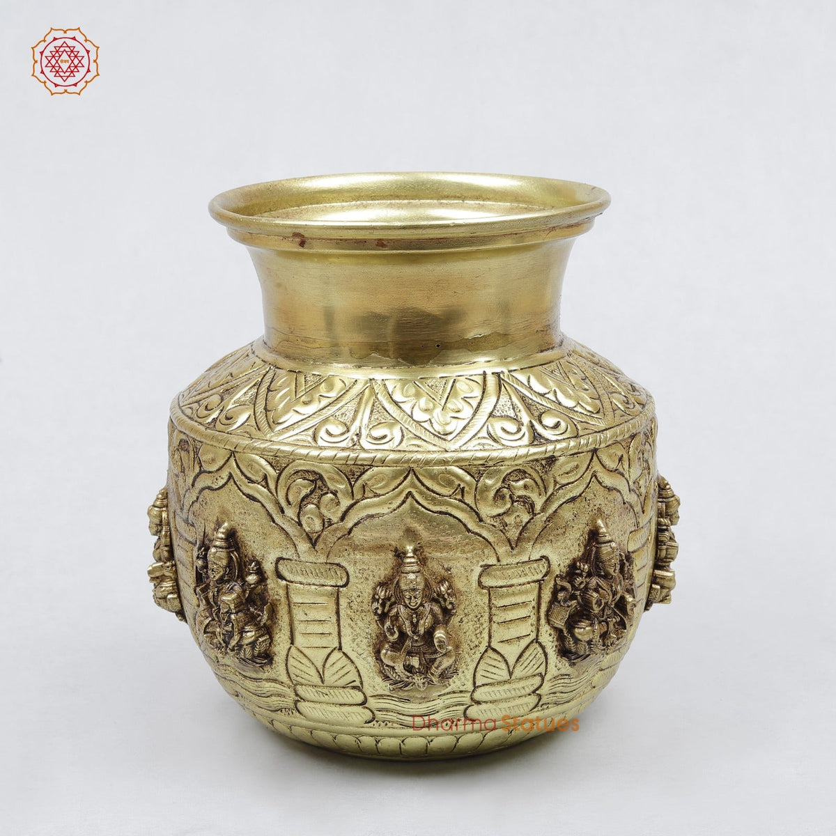 Brass Ashktlakshmi Kalash Fine, Gold Finish 5.5”