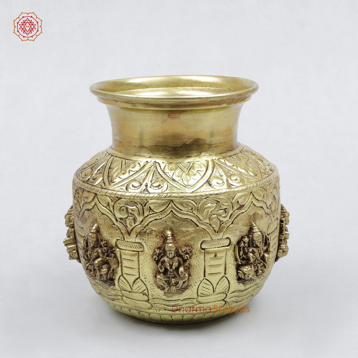 Brass Ashktlakshmi Kalash Fine, Gold Finish 5.5”