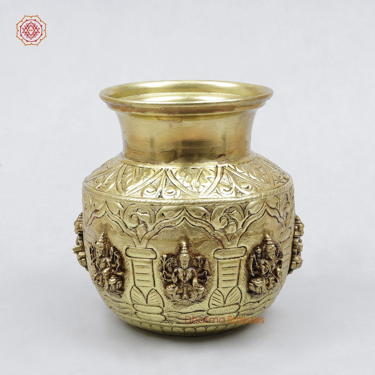 Brass Ashktlakshmi Kalash Fine, Gold Finish 5.5”