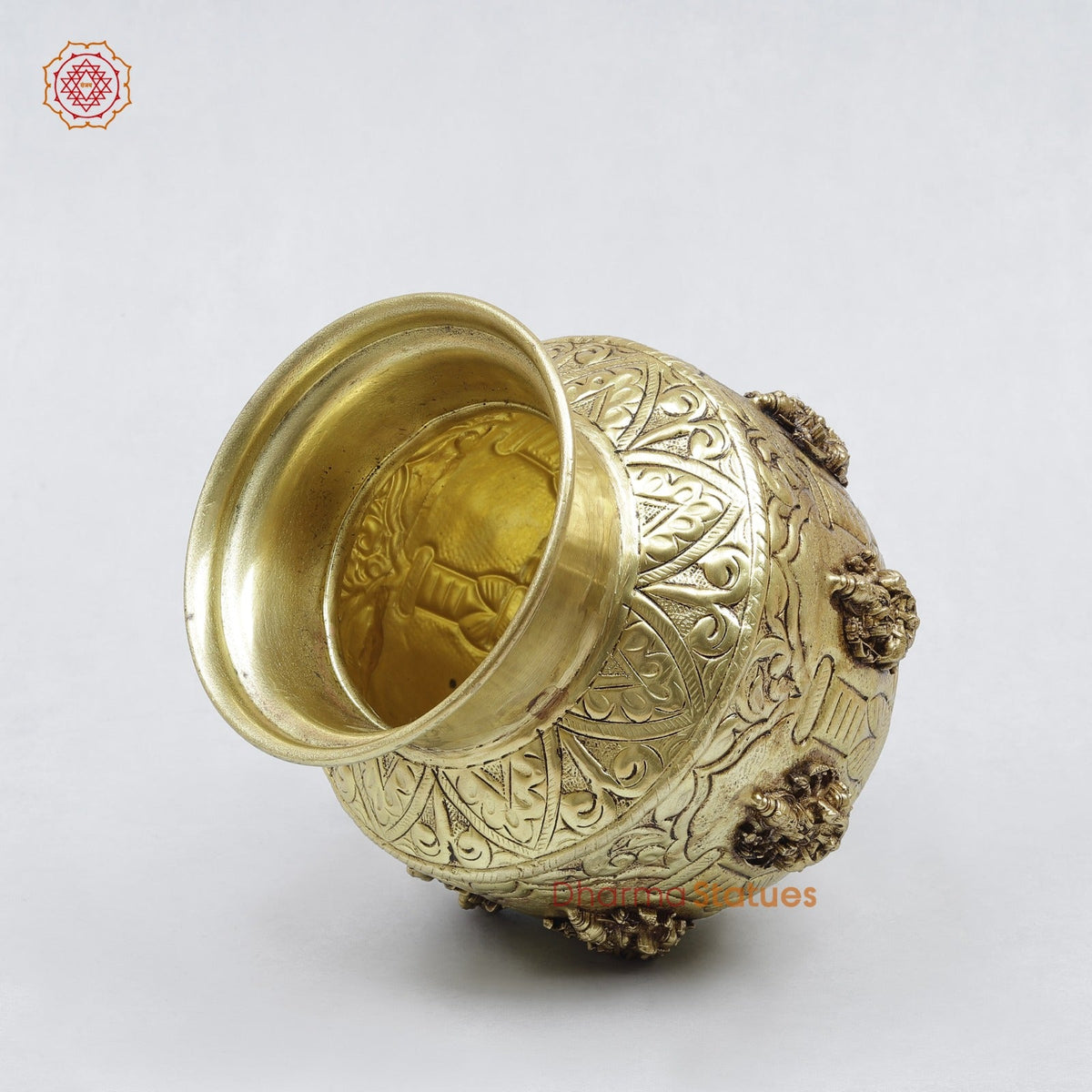 Brass Ashktlakshmi Kalash Fine, Gold Finish 5.5”