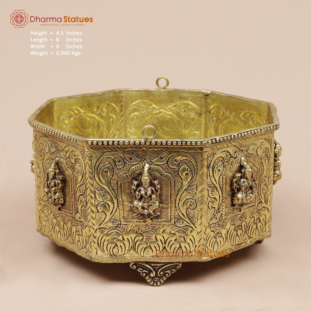 Brass Ashtlakshmi Flower Basket Fine, Gold Finish 8”