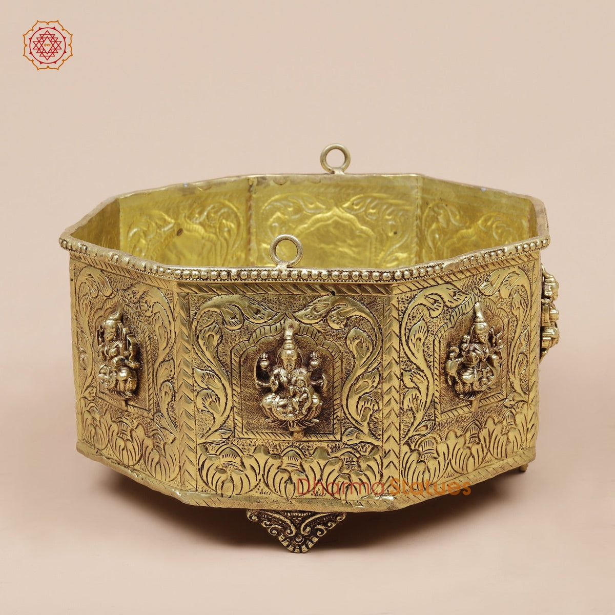 Brass Ashtlakshmi Flower Basket Fine, Gold Finish 8”