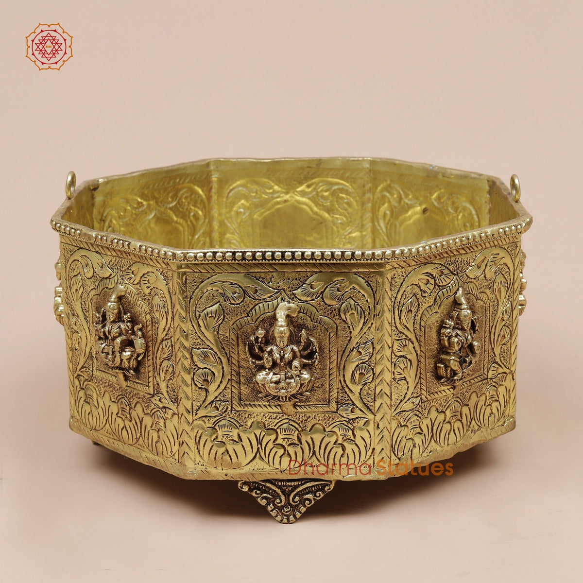 Brass Ashtlakshmi Flower Basket Fine, Gold Finish 8”