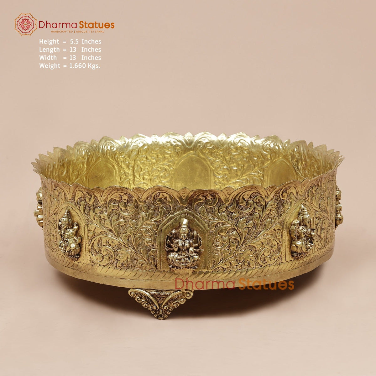 Brass Ashtlakshmi Urli Fine , Gold Finish 13”