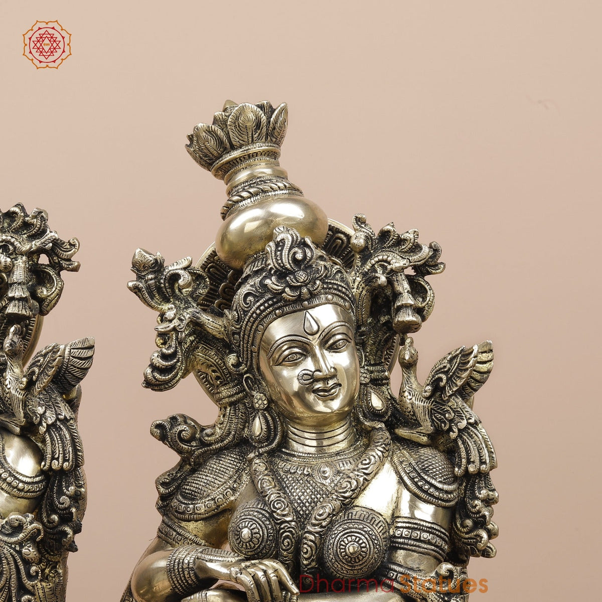 Brass Radha Krishna Standing On Floral Base Fine, Smooth Finish 27”