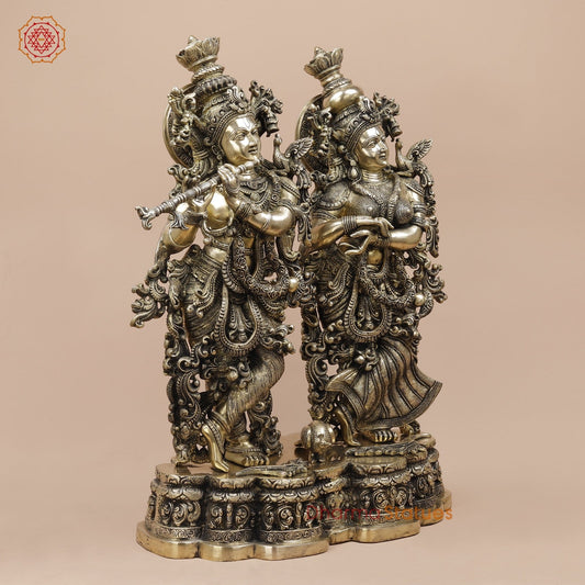 Brass Radha Krishna Standing On Floral Base Fine, Smooth Finish 27”