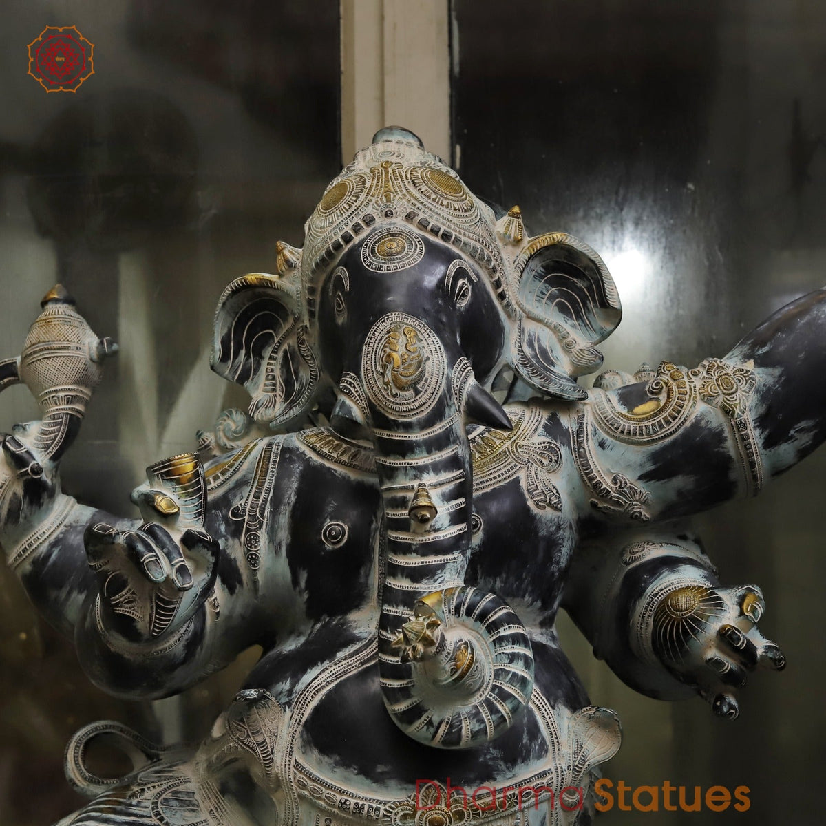 Brass Dancing Ganesh Large with Devotees On the base Fine, Antique Finish 64”