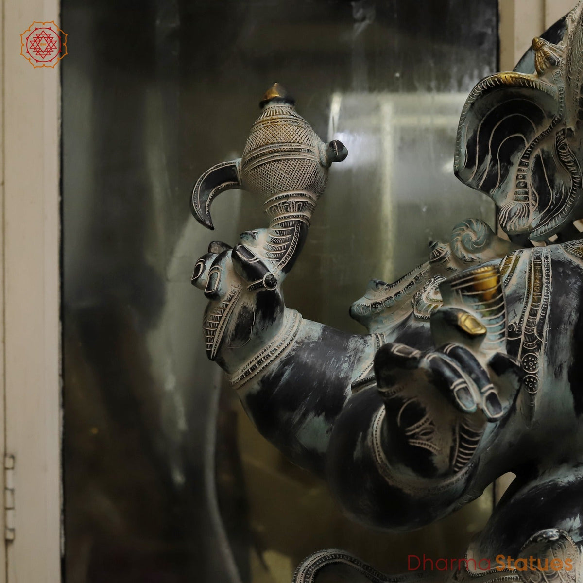 Brass Dancing Ganesh Large with Devotees On the base Fine, Antique Finish 64”