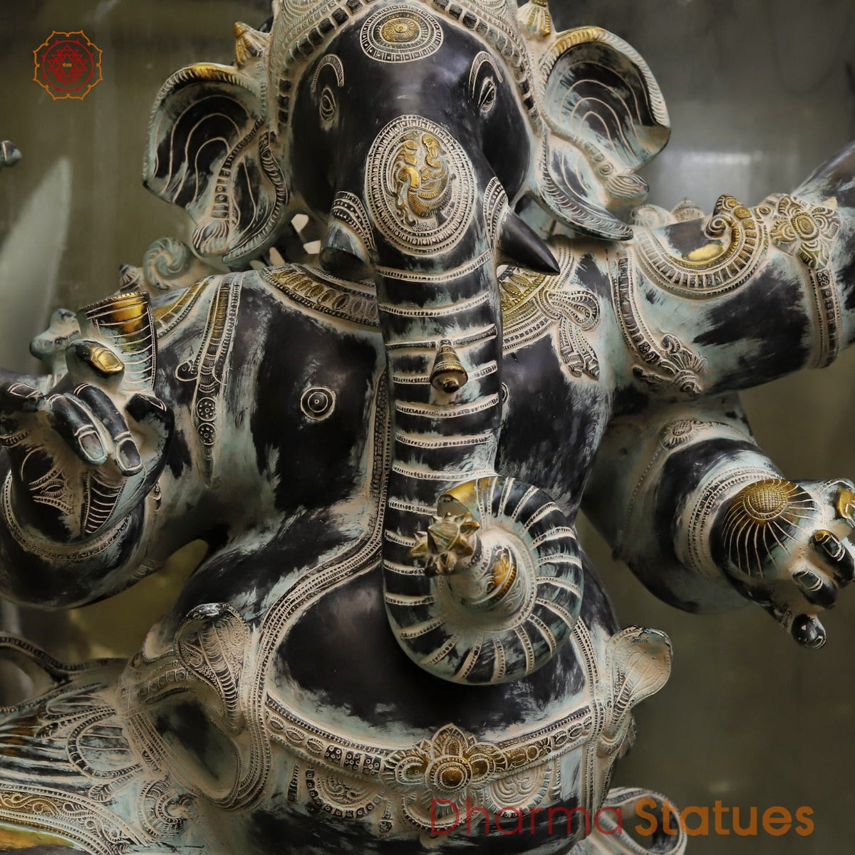 Brass Dancing Ganesh Large with Devotees On the base Fine, Antique Finish 64”