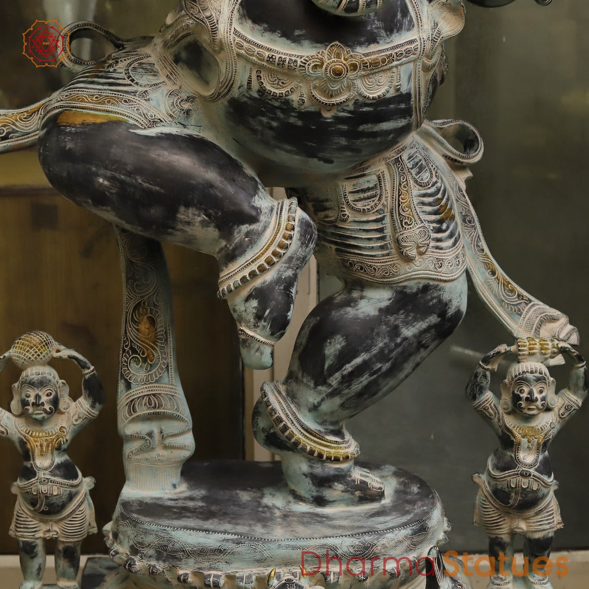 Brass Dancing Ganesh Large with Devotees On the base Fine, Antique Finish 64”