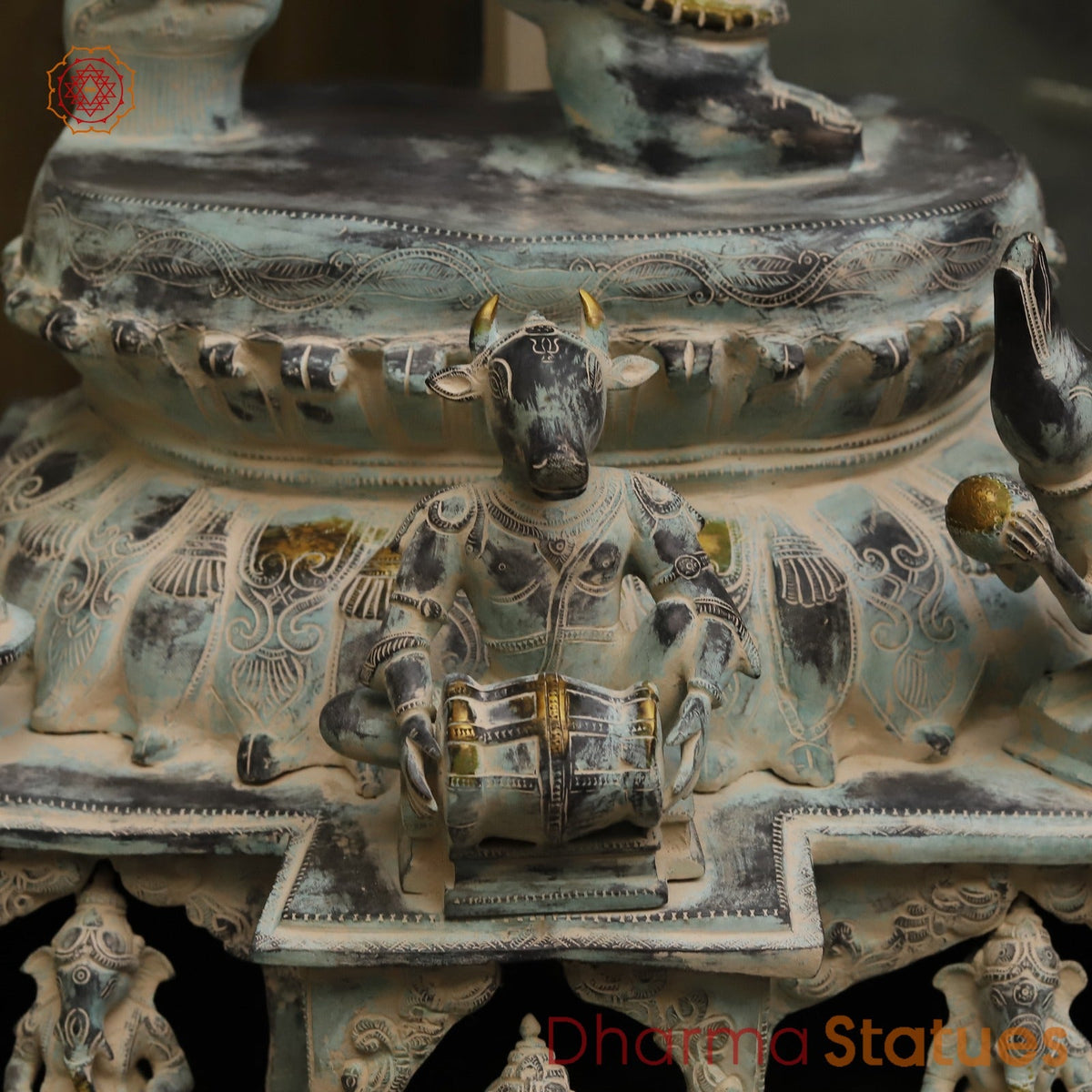 Brass Dancing Ganesh Large with Devotees On the base Fine, Antique Finish 64”