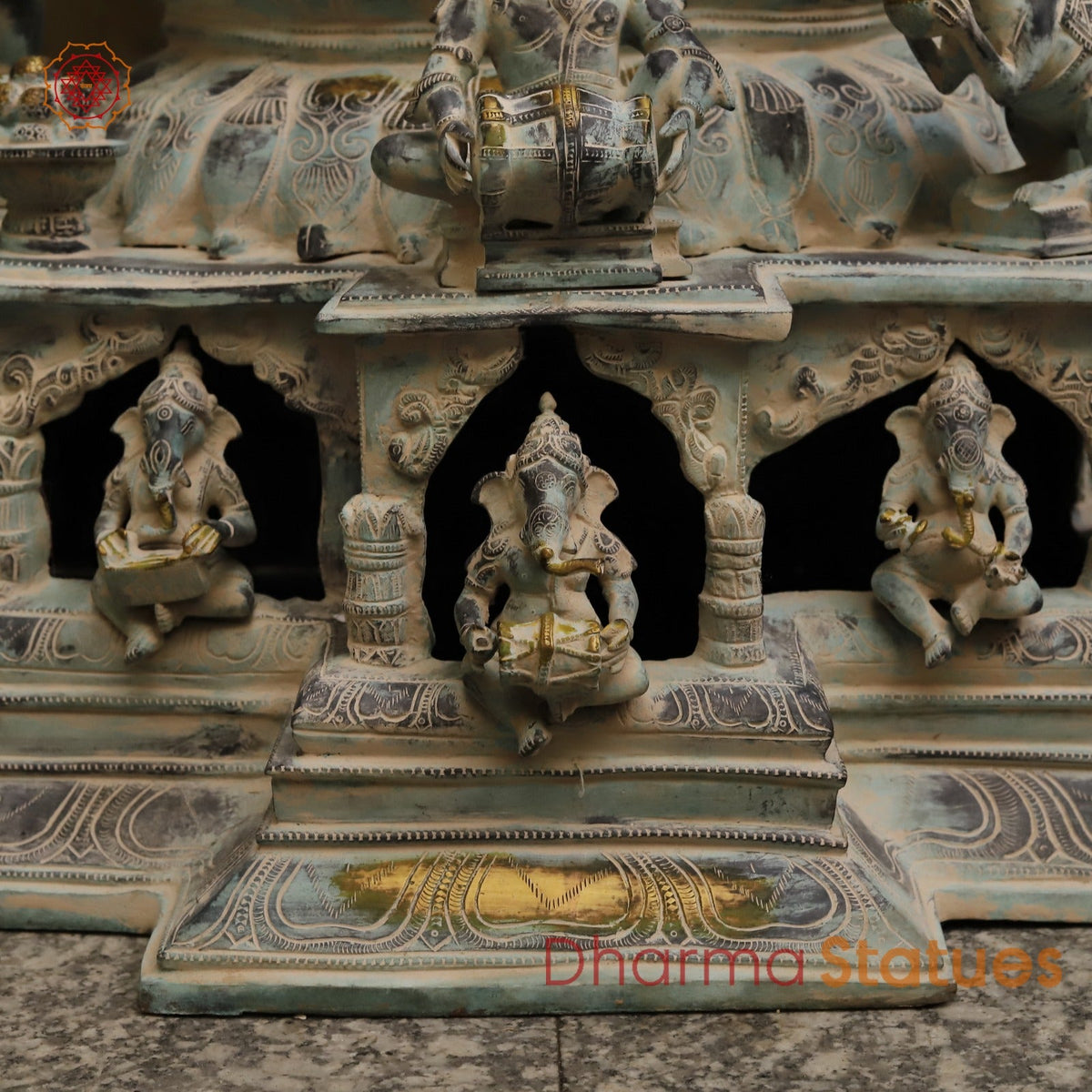 Brass Dancing Ganesh Large with Devotees On the base Fine, Antique Finish 64”