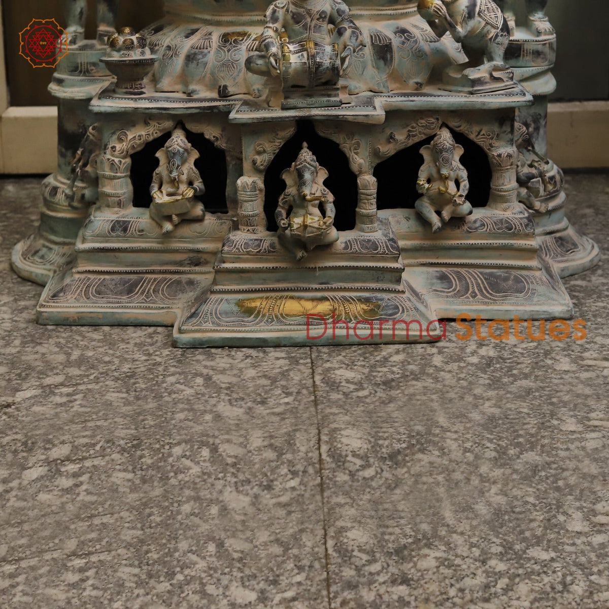 Brass Dancing Ganesh Large with Devotees On the base Fine, Antique Finish 64”