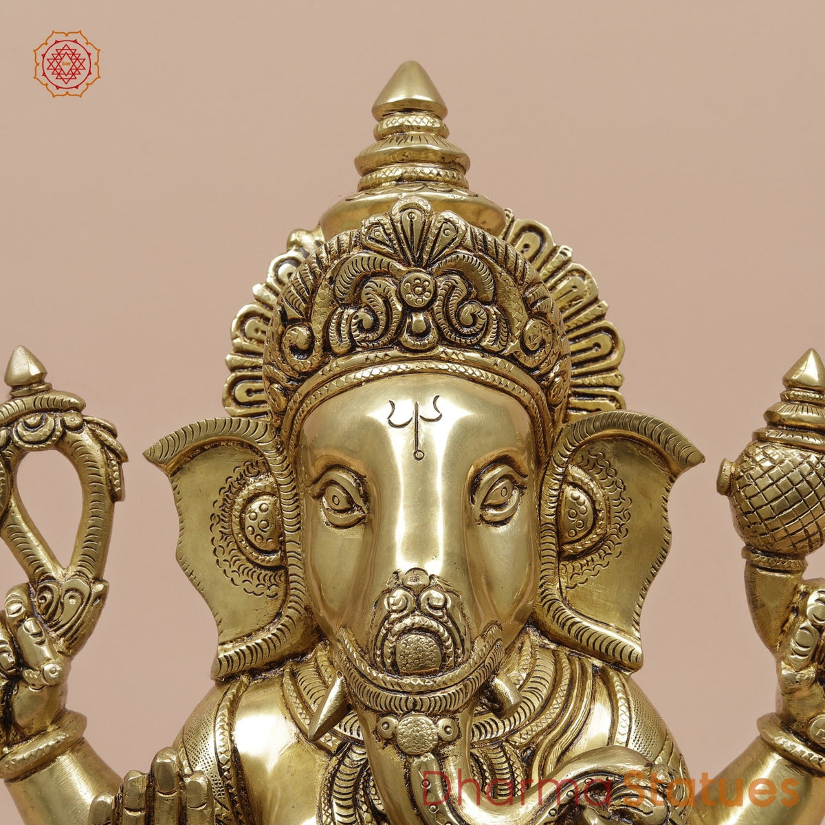 Brass Ganesh Seated fine, Special Gold Finish 14”