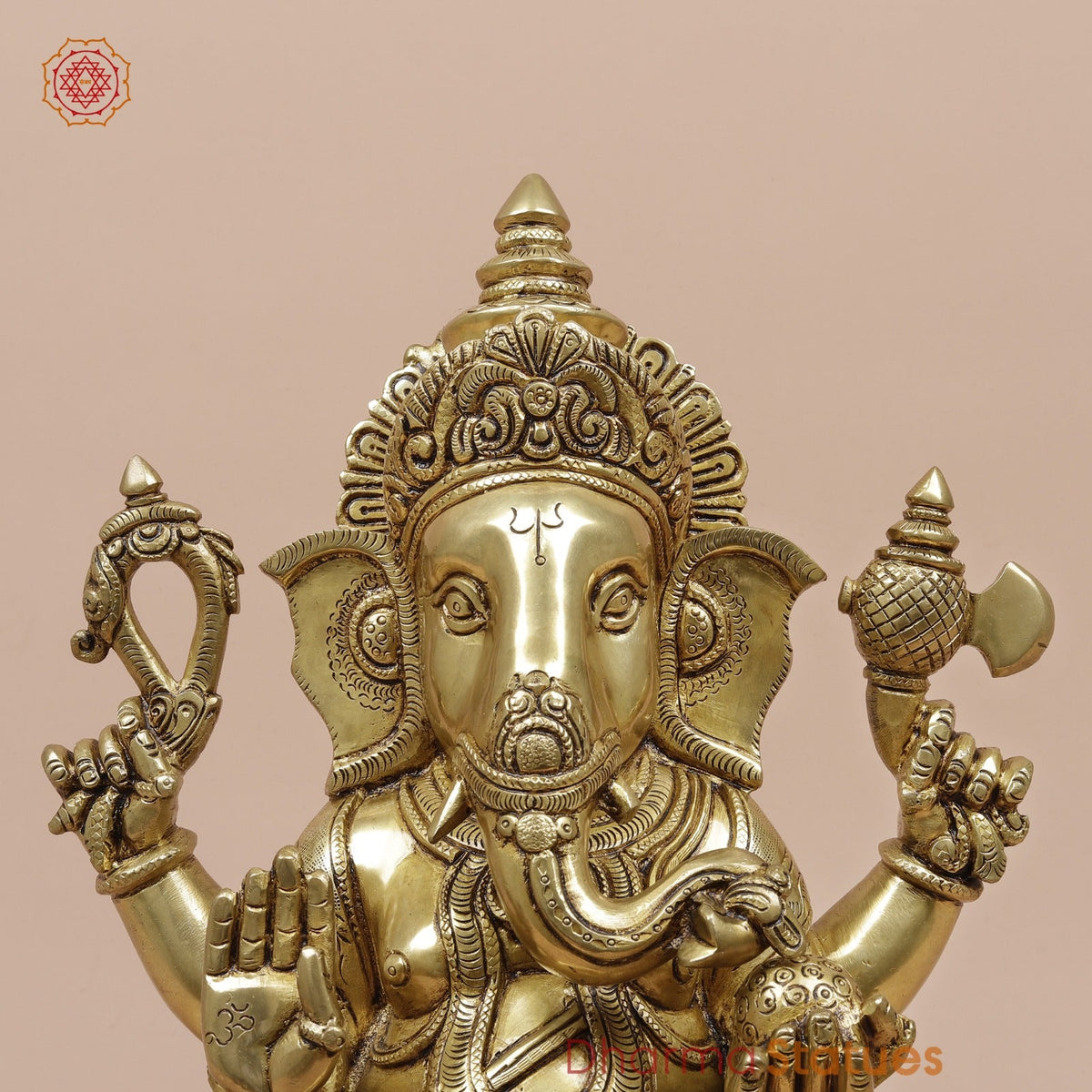 Brass Ganesh Seated fine, Special Gold Finish 14”